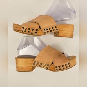 Free PEOPLE WOOD clog Studded Shoes Sandals Sz 39